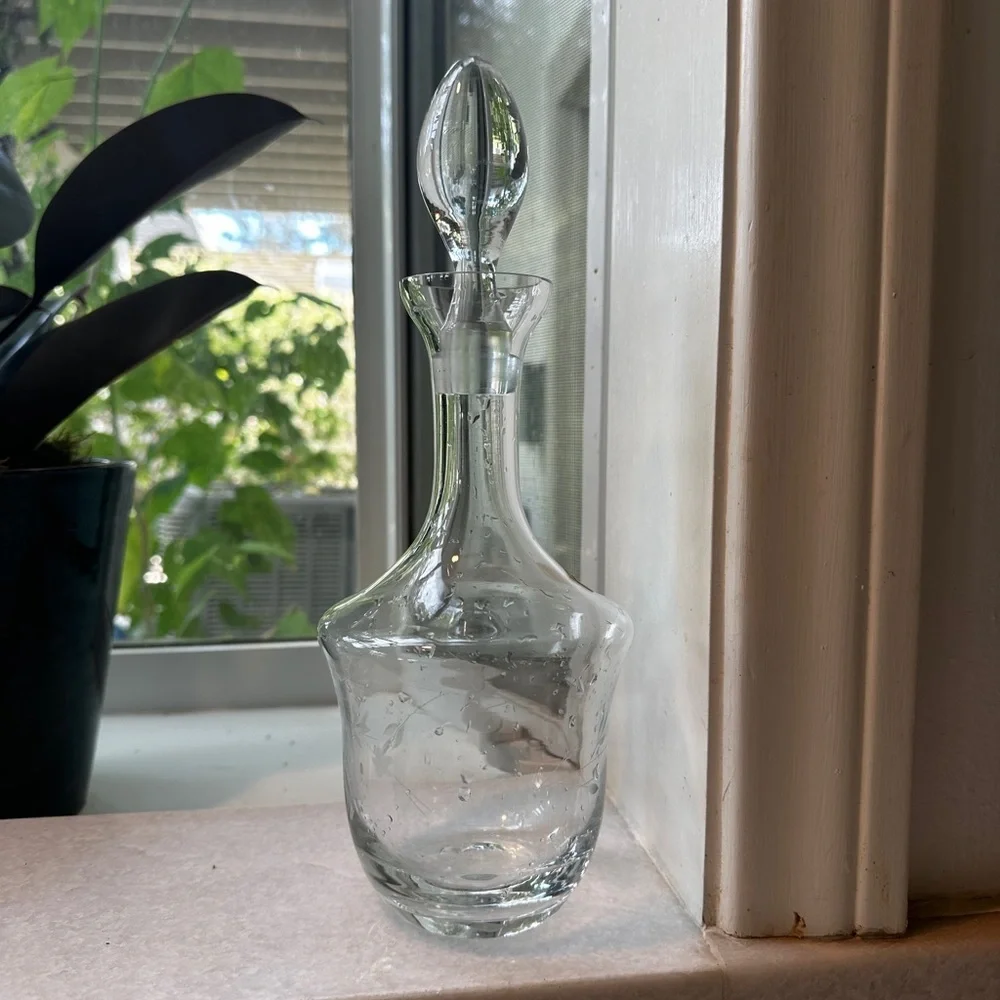 Vintage toscany Romania hand blown and etched decanter. Butterfly design